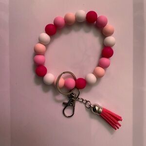 Hand Crafted Pink and White Beaded Key Holder